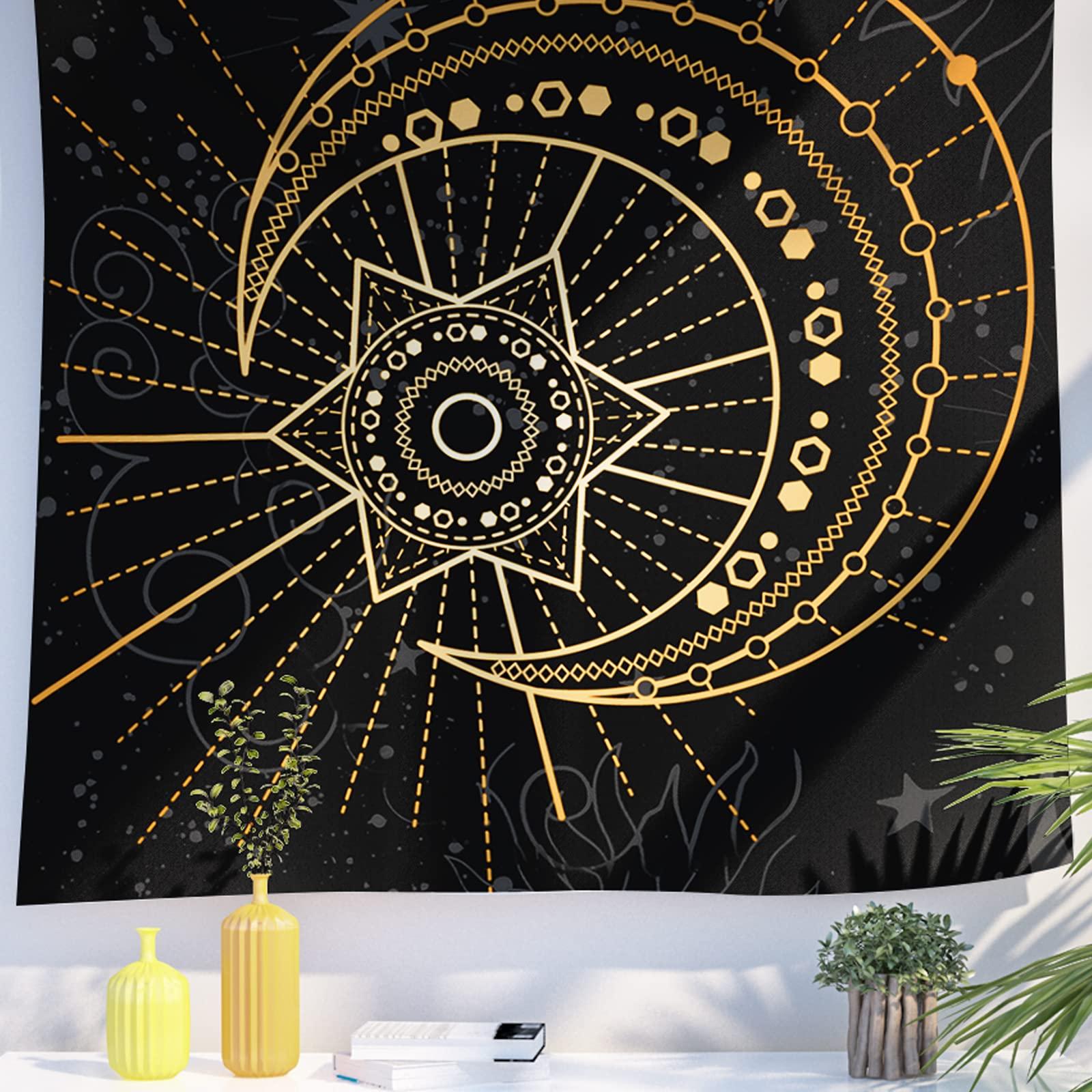 Berkin Arts Decor Tapestry for Wall Hanging Premium Polyester Fabric Backdrop Art Nouveau Ornate Galactic Gold 59.1 x 78.7 Inch