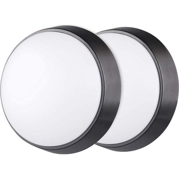 10W LED 4000K IP54 circular Wall Ceiling Mounted Round Dome Bulkhead Light Fitting lamp for Indoor, Outdoor, Bedroom, Bath, Hallway, Corridor, Utility, Garden, Shed, Porch - Black - Pack of 2