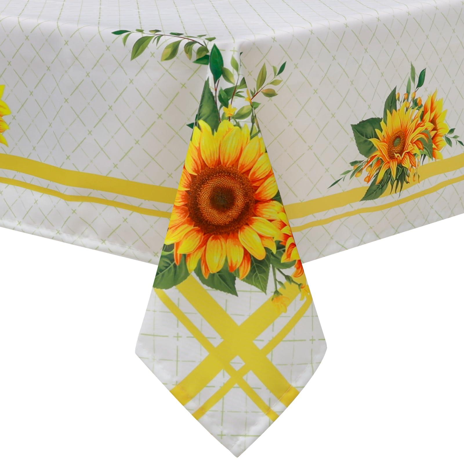 Arquiel Spring Summer Tablecloth, Retangle Sunflower Tablecloth Waterproof, Stain Resistant Cloth Table Cover for Party Picnic Dinner Décor(140x180cm)