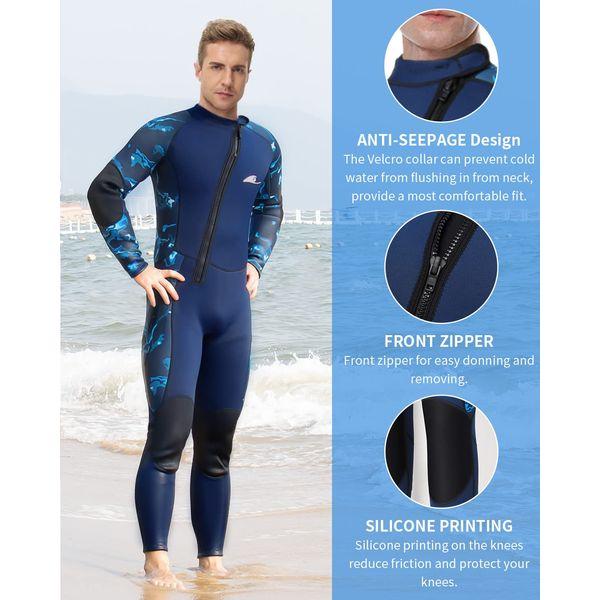 Wetsuit 3mm Wet Suits for Men, Neoprene Full Diving Suits, Front Zip Full Body Keep Warm Wetsuits, for Diving Snorkeling Surfing Swimming Water Sports, Purple Gray M 3