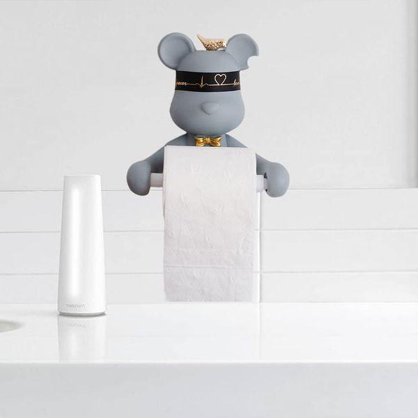 Hanbosym Toilet Paper Holder For Wall，Ninjia Bear Toilet Roll Holder，Decorative Toilte Roll Hanger for Bedroom (Grey) 4