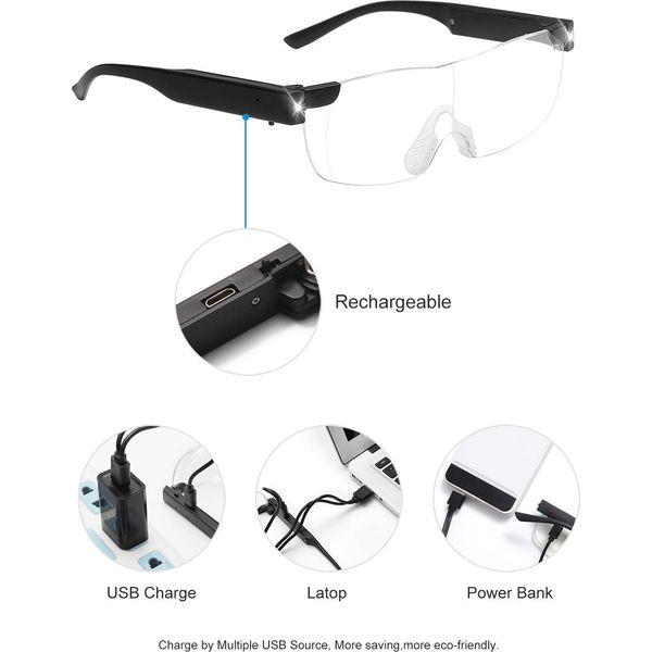 OKH Rechargeable Magnifying Glasses with LED Light,Hands Free 200% Magnifier Lighted Eyeglasses for Hobbies,Reading,Sewing,Close Work 2