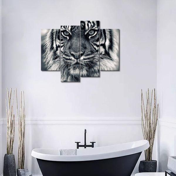 Black And White Ferocity Tiger With Eye Staring And Beard Wall Art Painting Pictures Print On Canvas Animal The Picture For Home Modern Decoration 3
