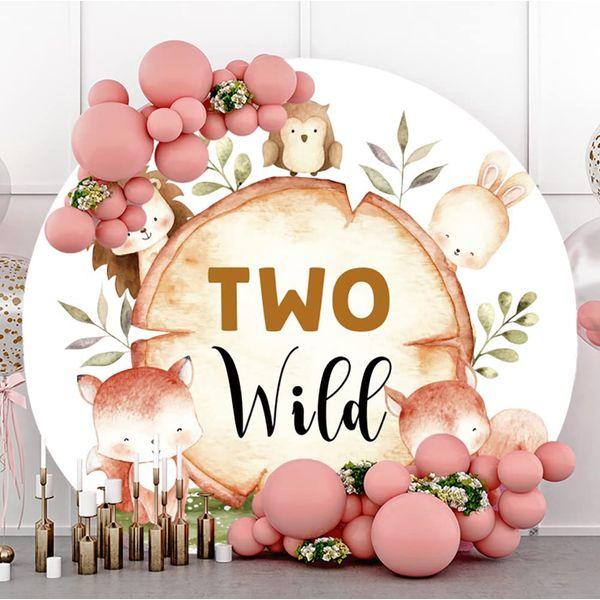 Renaiss 6.5ft Two Wild Jungle Animals Round Backdrop Polyester Photography Background Baby Shower Kids 2nd Birthday Party Decoration Cake Table Banner Photo Studio Props 1