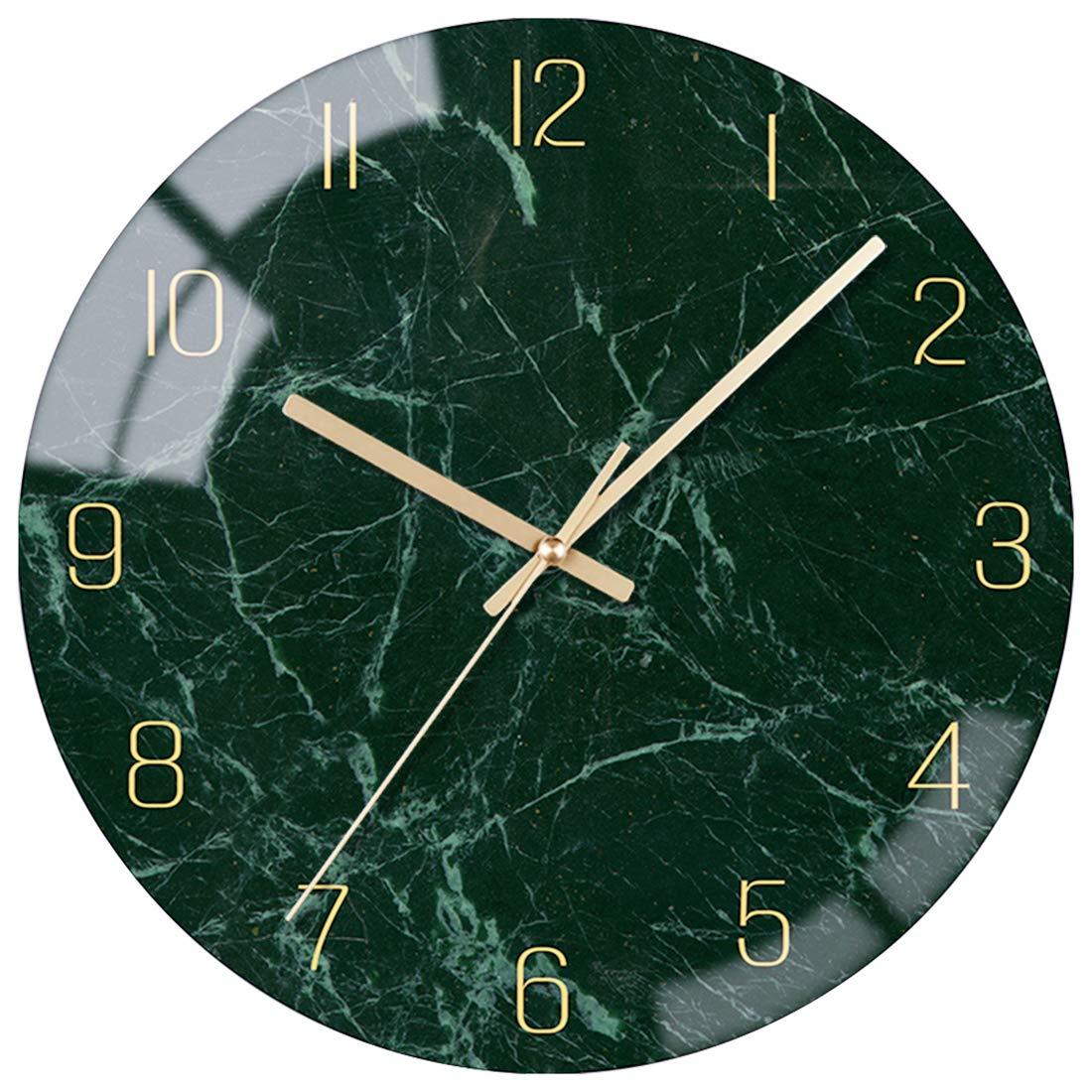 VIKMARI Glass Wall Clock 12 Inch Decorative Green Marble Clocks Silent Non Ticking Battery Operated Wall Clocks for Home Office School Decor 0