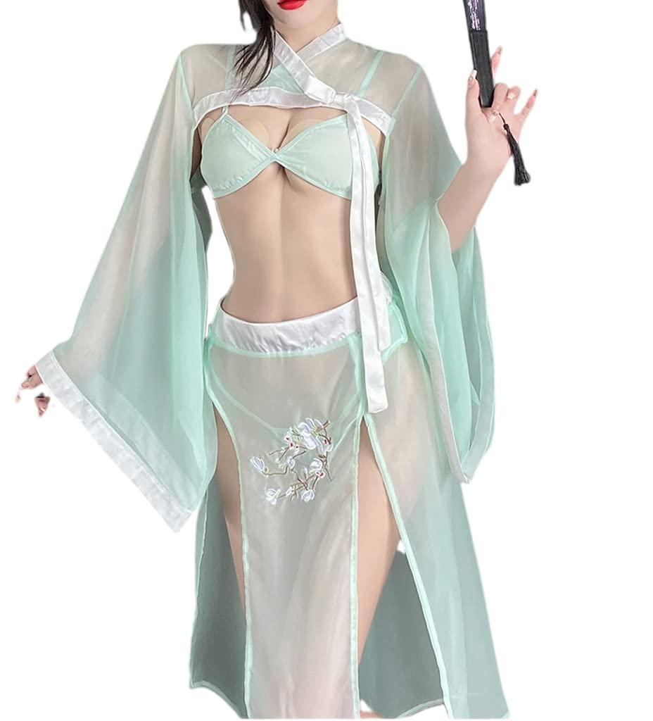 SINROYEE Women's Sexy Asian RolePlay Suit Cosplay Hanfu Cheongsam Dress Anime Lingerie Costumes (#89 Pale Green) 0