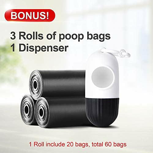 TwoEar 5m Extendable Dog Lead with Dispenser and Poop Bags for Medium Large Pet up to 50kg, Dog Leads Strong Retractable, Reflective Strong Nylon Lead, Anti-Slip Handle,Tangle-Free(Black) 1