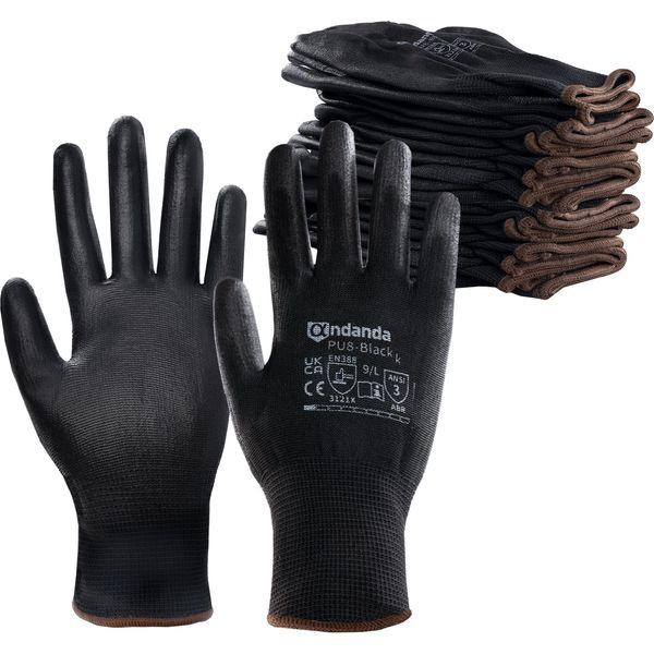 ANDANDA 12 Pairs Safety Work Gloves, Gardening Gloves, Seamless Knit Work Gloves with PU Coated, Ideal Black Work Gloves Men, Multi Purpose for General Heavy Duty Work, Warehouse, Garden, Assembly M