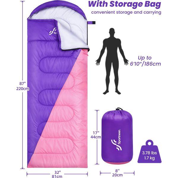 Sleeping Bag Camping Sleep Bags: Sportneer Warm Sleeping Bags for Single Adults 3-4 Season Waterproof Lightweight Large Ultralight suit for Adult Man Fishing Travel Outdoor Purple + Pink 1