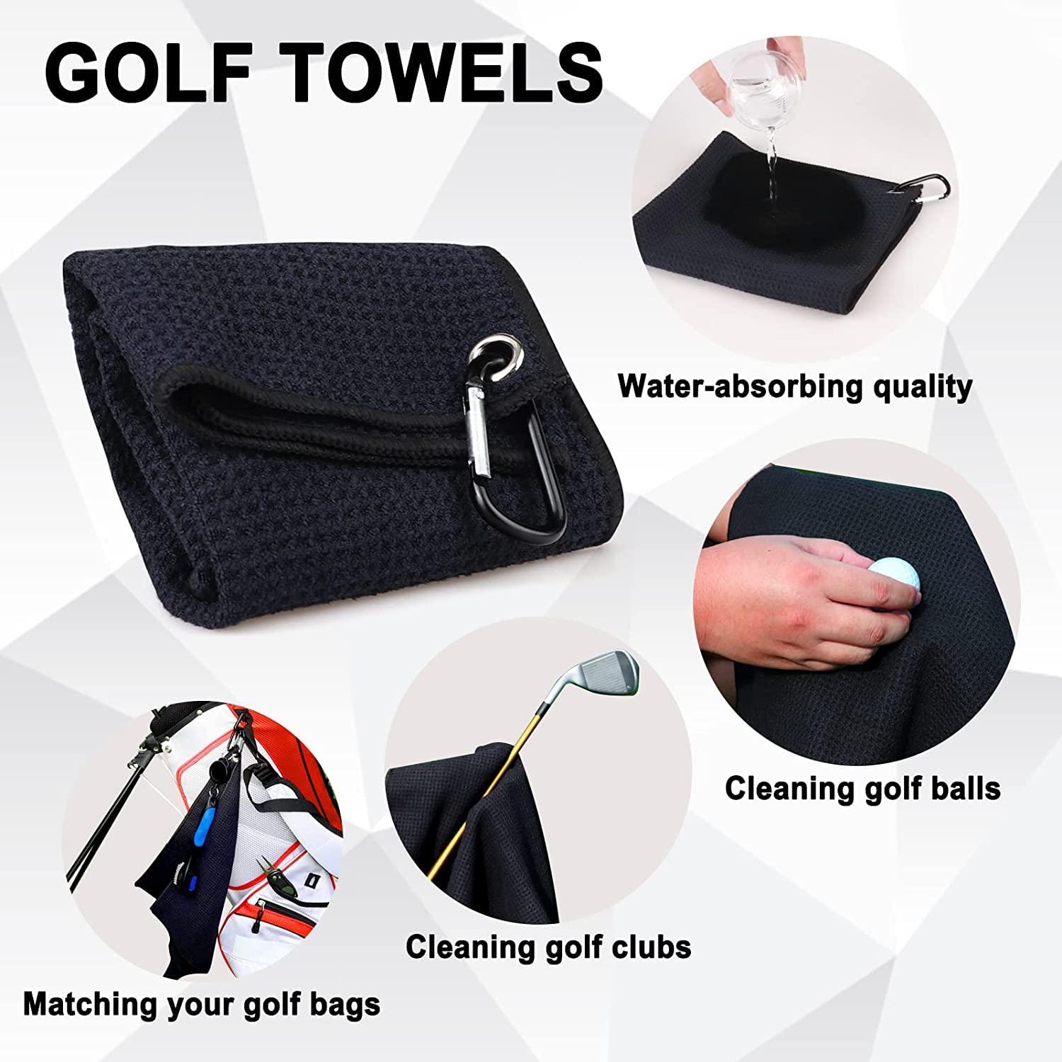 LAFAN Golf Towel Magnetic Microfiber Waffle Pattern Golf Towels with clip, Golf Towel Set Including Golf Club Brush Groove Cleaner, Golf Towels for Golf Bags for Men Gray 3