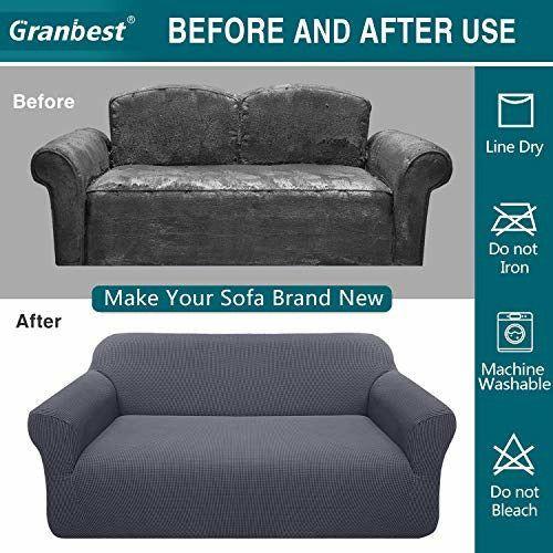 Granbest High Stretch Sofa Covers 3 Seater Super Soft Stylish Couch Covers for Dogs Pets Cats Jacquard Spandex Non Slip Sofa Slipcover for Living Room Furniture Protector (3 Seater, Gray) 4