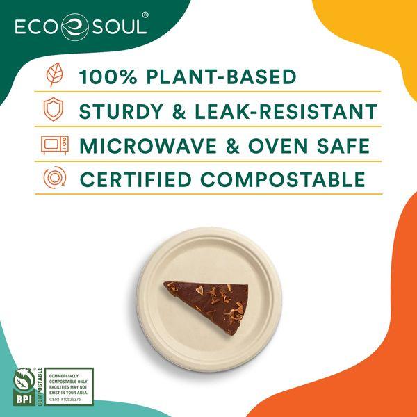 ECO SOUL 100% Compostable 15cm (6") Inch Paper Plates [200-Pack] Disposable Bulk Party Plates I Heavy Duty Eco-Friendly Sturdy Dinner, Wedding, Event Plates I Unbleached Sugarcane Eco Plates 2