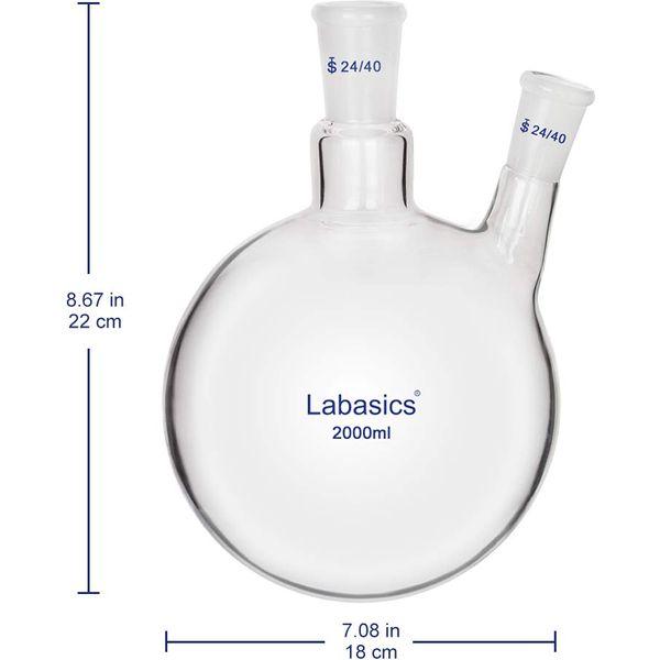 Labasics Glass 2000ml 2 Neck Round Bottom Flask RBF, with 24/40 Center and Side Standard Taper Outer Joint (2000ml) 3