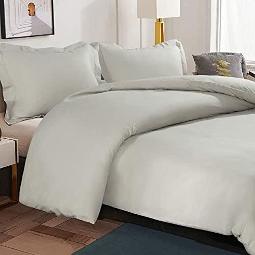 NTBAY Microfiber Super King Duvet Cover Set, 3 Pieces Solid Color Zipper Closure Bedding Set, Light Grey 0