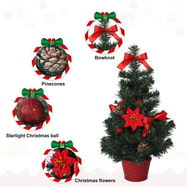 50CM Artificial Tabletop Christmas Tree,JUANPHEA Small Mini Christmas Tree wtih Hanging Ornaments, Artificial Xmas Tree for Christmas Desktop Decorations(Red) 2