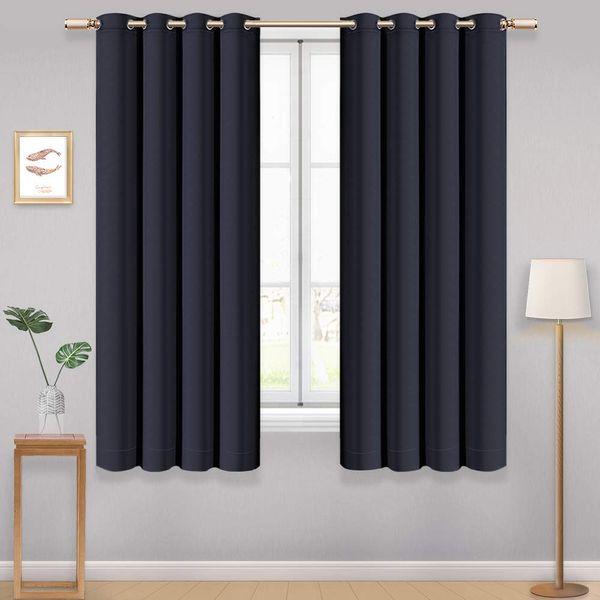 AONBAT 2 Panels Set Blackout Eyelet Curtains Super Soft Thermal Insulated Window Treatment Drapes for Bedroom Living Room Nursery, Black W66 x L54 Inch 0