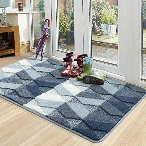 Color G Door Mats Indoor 60 x 90 cm, Non-slip Doormat Absorbent Soft Floor Mat Machine Washable Inside Dirt Trapper for Indoor, Front Back Door, Bedroom, Hallway(Blue) 0