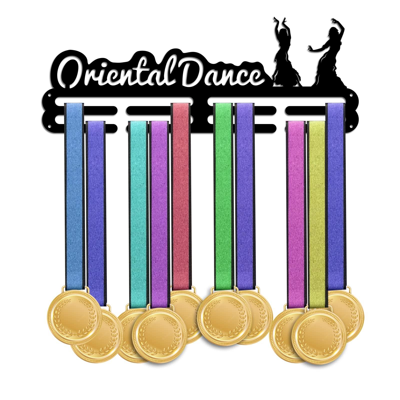 PH PandaHall Oriental Medal Hanger Display, Dance Medal Hooks Sports Medal Holder 3 Lines Sport Award Rack Wall Mount Iron Frame for over 50 Medals Necklace Jewellery 40x15cm/15.7x5.9inch 0