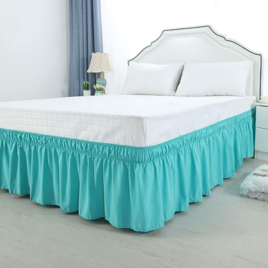 PiccoCasa Elasticated Bed Skirt Ruffled Bed Base Wrap Around Bed Valance Sheet, Brushed Microfiber Bedding Sheet Frame with 38cm Ruffle (King, Aqua Blue) 1