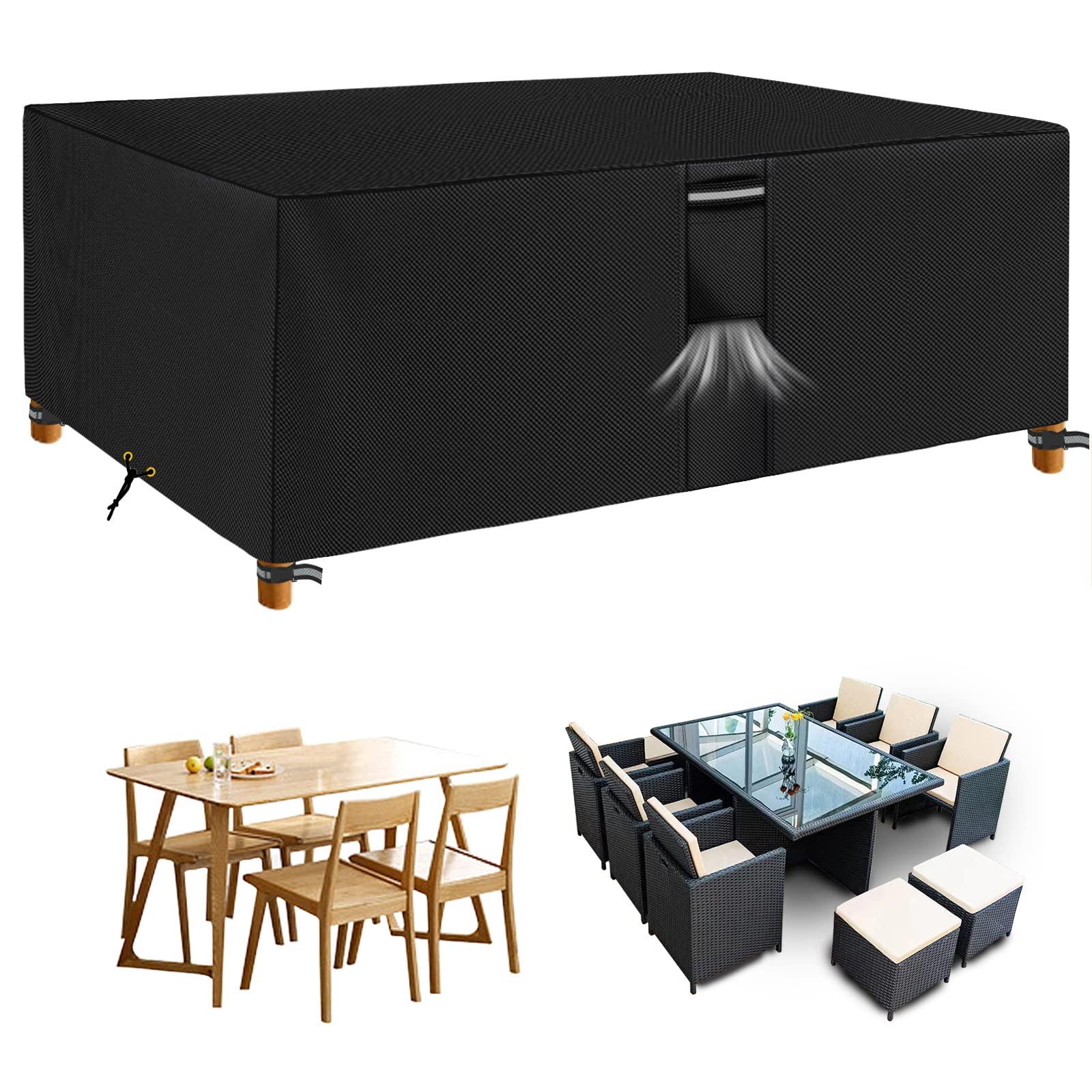 RICHIE Garden Furniture Covers Waterproof Garden Outdoor Table Cover 242x162x90cm, Heavy Duty 600D Oxford PVC Breathable Coating for Furniture Sets Patio Table Cover Black 0