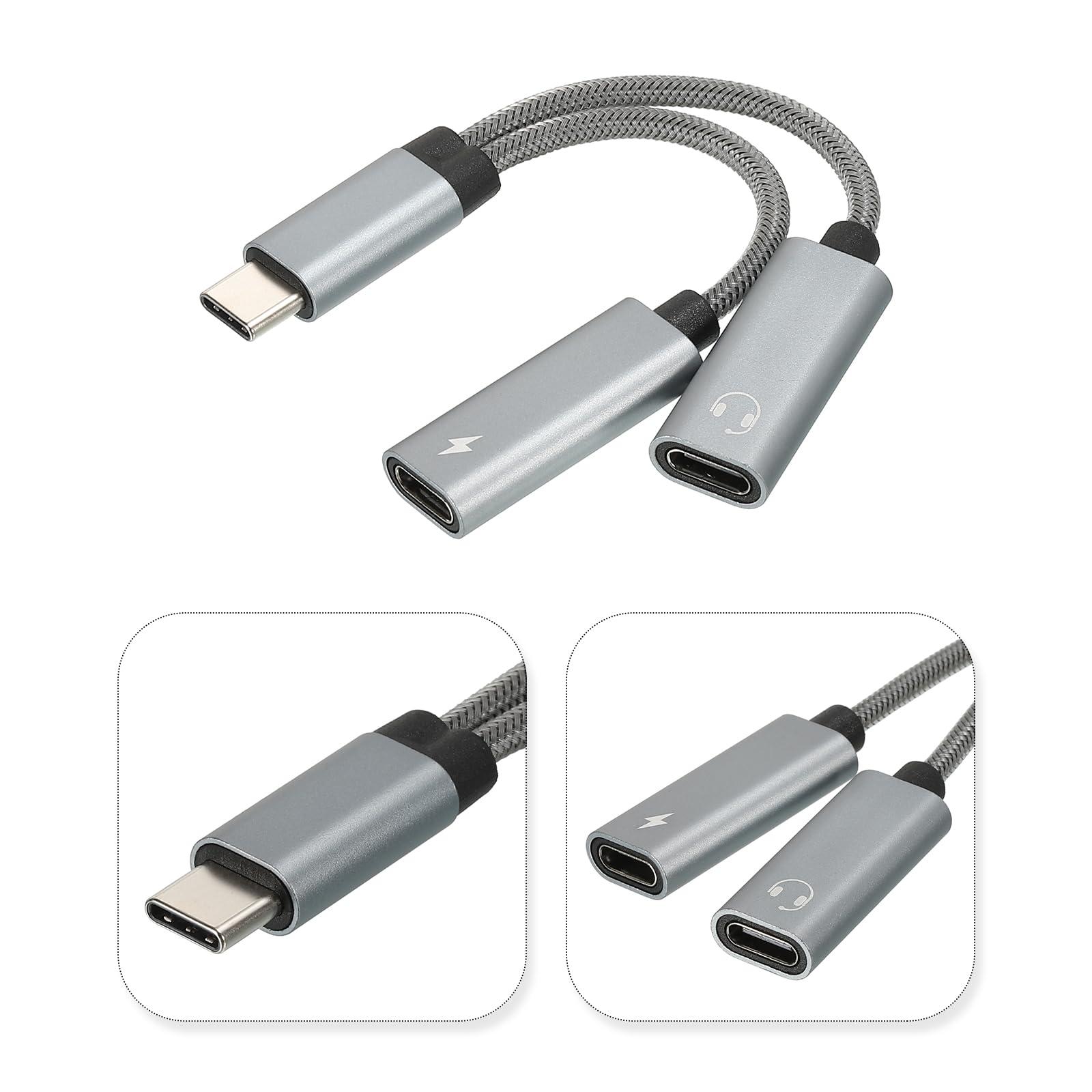 sourcing map USB C to Type C Headphone and 60W PD Fast Charging Adapter 2 in 1 Hi-Res HiFi Audio Jack 32bit 384Khz for Phone, Grey 1