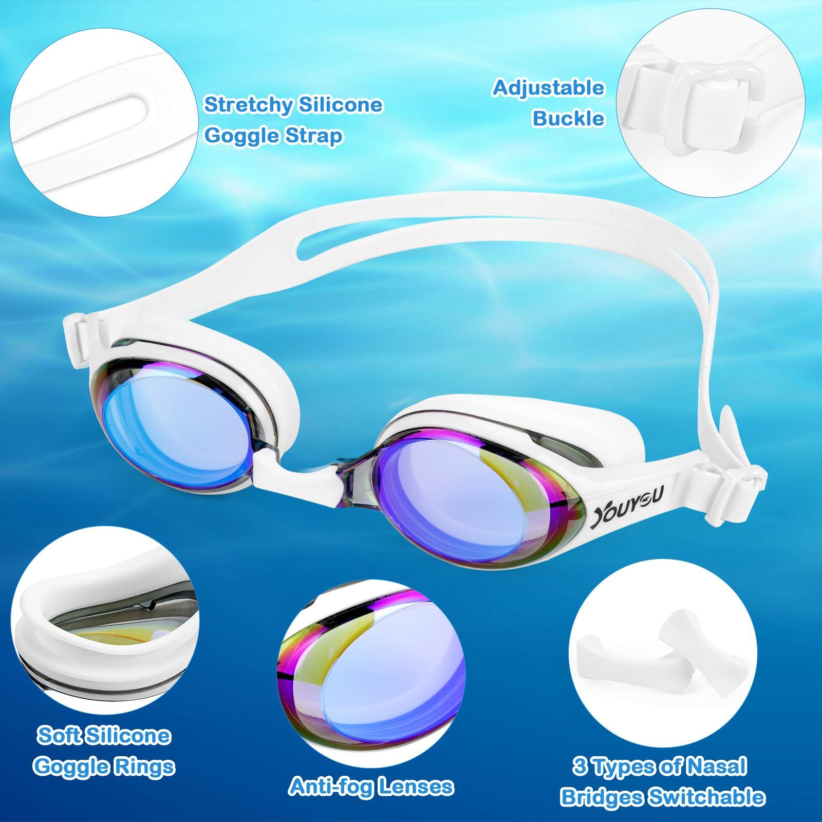 Taope Swimming Goggles, Swim Goggles for Adult Unisex Men Women - No Leaking, Anti Fog, UV Protection, Dark Lens, Bi-directional adjustment Wide Strap - Free Storage Case - White 1