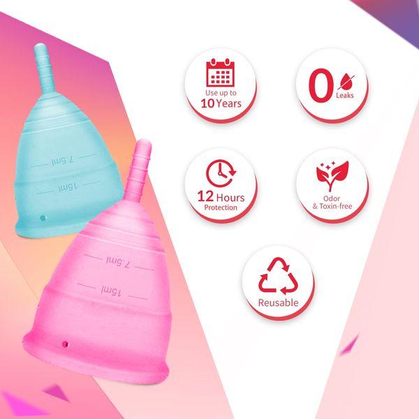 LEASEN Period Cup, Set of 2 Menstral Cups, Period Kit with Menstrual Cup Wash for Feminine Care, Premium Design with Soft, Flexible, Medical-Grade Silicone 1