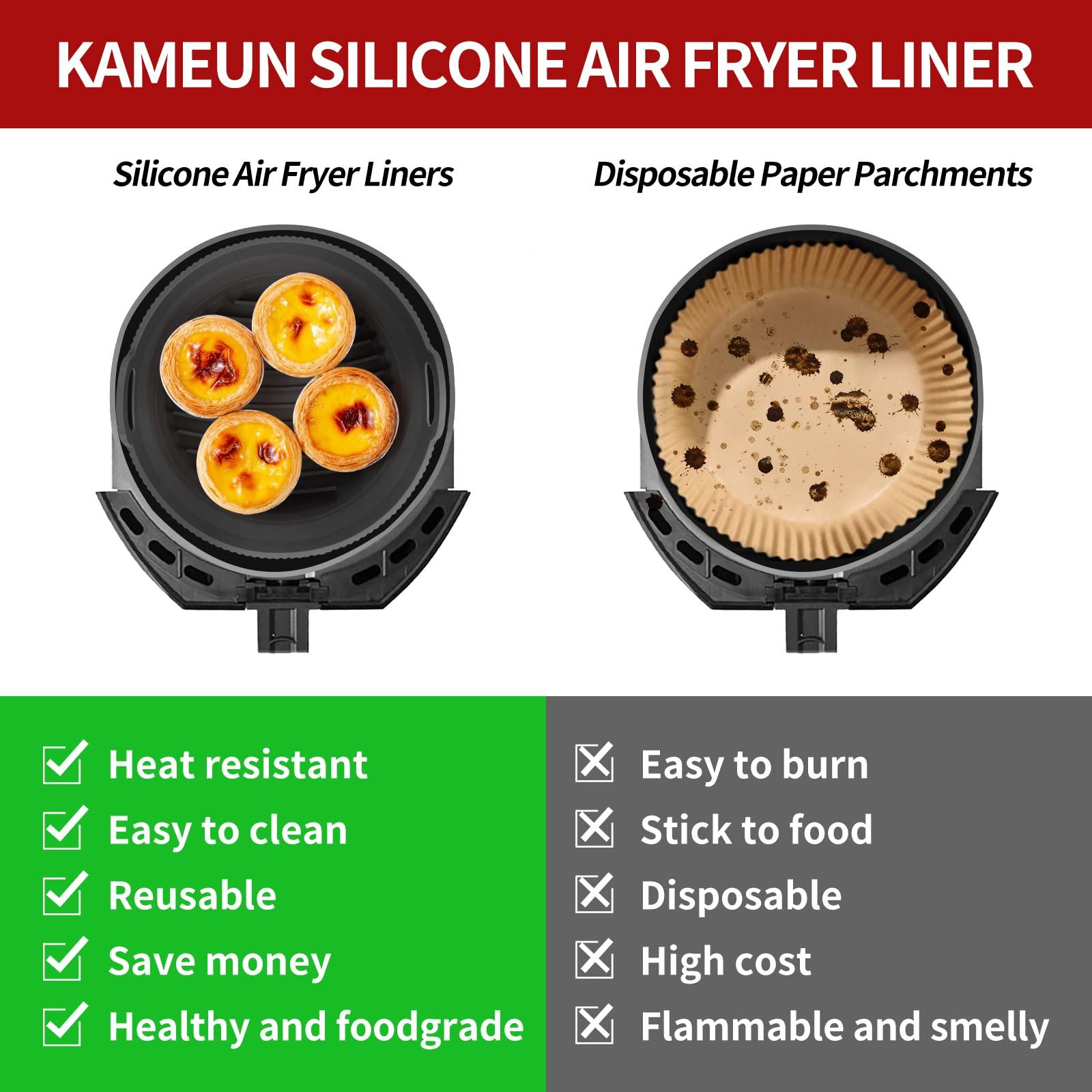 KAMEUN Air Fryer Silicone Liner, Round Airfryer Baskets Trays, Reusable Air Fryer Accessories for Oven Microwave Kitchen, Heat-Resistant & Easy to Clean, 2 Packs, 8.26In 7