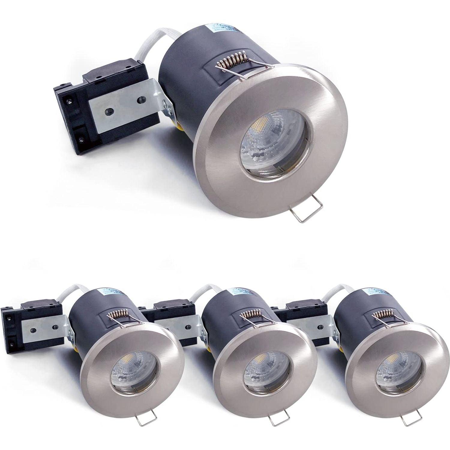 4XSweier LED Recessed Ceiling Lights 90 min Fire Rated, Waterproof IP65 Spotlight, Satin Nickel die-cast Aluminium （Bulb not Included） Recessed Spotlights,230V GU10 Downlight 0