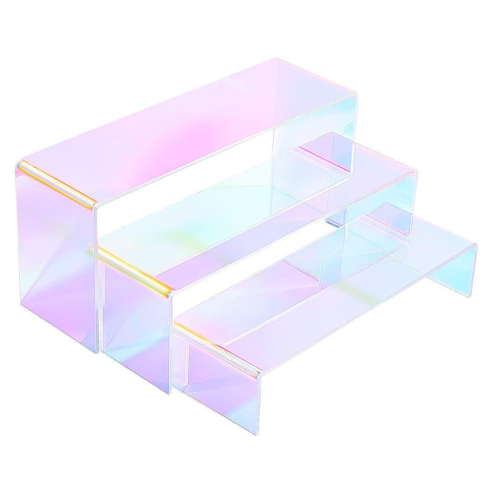 PH PandaHall 3 Size Rainbow Risers Display, Shelf Showcase Fixtures Mermaid Stands Acrylic Display Organizer for Cabinet Dessert Cupcake Figure Collectibles Perfume Retail Jewellery Display 0