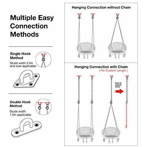 Greenstell Hammock Chair Macrame Swing with Hanging Kits, Hanging Cotton Rope Swing Chair, Comfortable Sturdy Hanging Chairs for Indoor,Outdoor,Bedroom,Patio,Yard, Garden,Home,290LBS Capacity (Beige) 4
