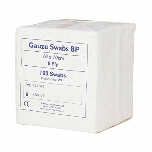 Premier 1660 Cotton Gauze Swabs 8 Ply 10 cm x 10 cm White Paper Packs (Pack of 100) 0