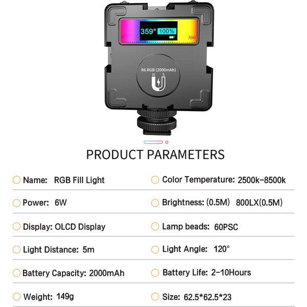 Splenssy RGB Video Light RGB 360Â°Full Color LED Camera Light with 3 Cold Shoe 20 Scene Modes 2500K~8500K 2000mAh Rechargeable Battery 2
