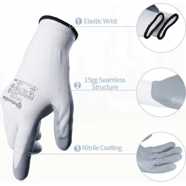 ANDANDA 12 Pairs Work Gloves, Nitrile Gloves, Gardening Gloves, Safety Work Gloves Suitable for General Duty Work like Warehouse/Garden/Logistics/Assembly/Utilities & Public Works, White/X-Large 1