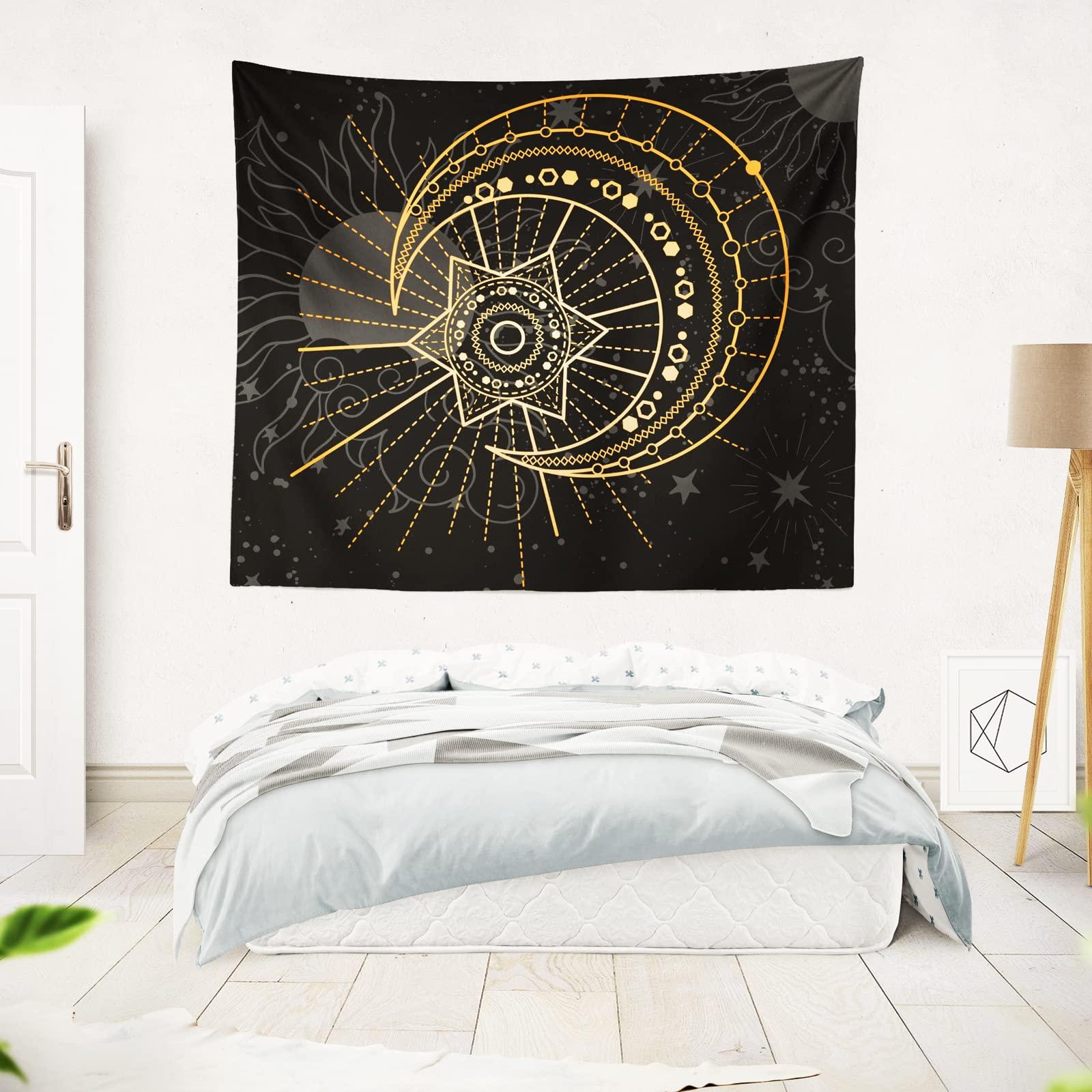 Berkin Arts Decor Tapestry for Wall Hanging Premium Polyester Fabric Backdrop Art Nouveau Ornate Galactic Gold 59.1 x 78.7 Inch 4