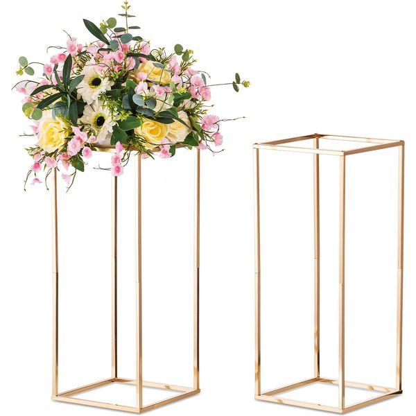 Sziqiqi Gold Metal Vase for Wedding Centerpieces Tables - Geometric Floor Vases for Flower Stand Centerpiece Stands Rectangular Flower Arrangement Display Rack for Weddings Birthday Decoration, 60cm 0