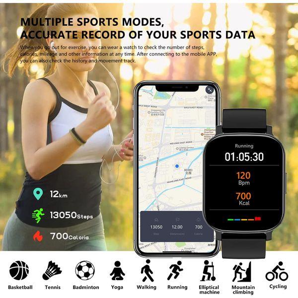 Smartwatch with Call Receive/Dial 1.83'' HD Full Touchscreen Fitness Tracker Step Calorie Counter Blood Pressure Heart Rate Monitor Sleep Monitoring for Android and iOS Phones (Black) 2