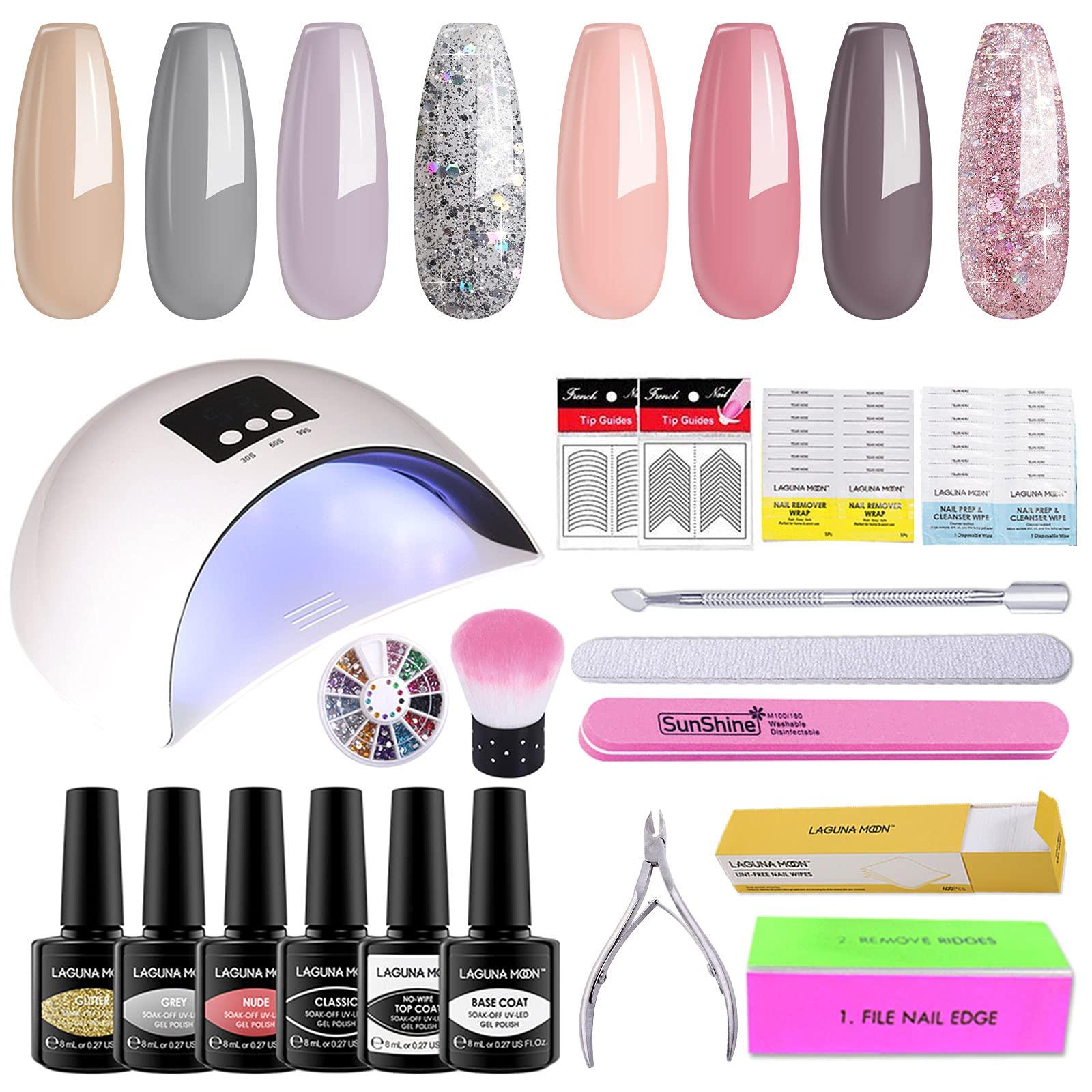 Lagunamoon Gel Nail Kit With UV Light, 36W LED Lamp and 8 Colours Gel Nail Polishes Gel Base and Top Coat Soak Off Nail Polish Gel Polish Set