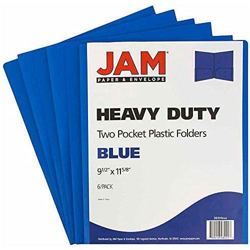 JAM PAPER Heavy Duty Plastic 2 Pocket School Folders - Blue - 6/Pack 1