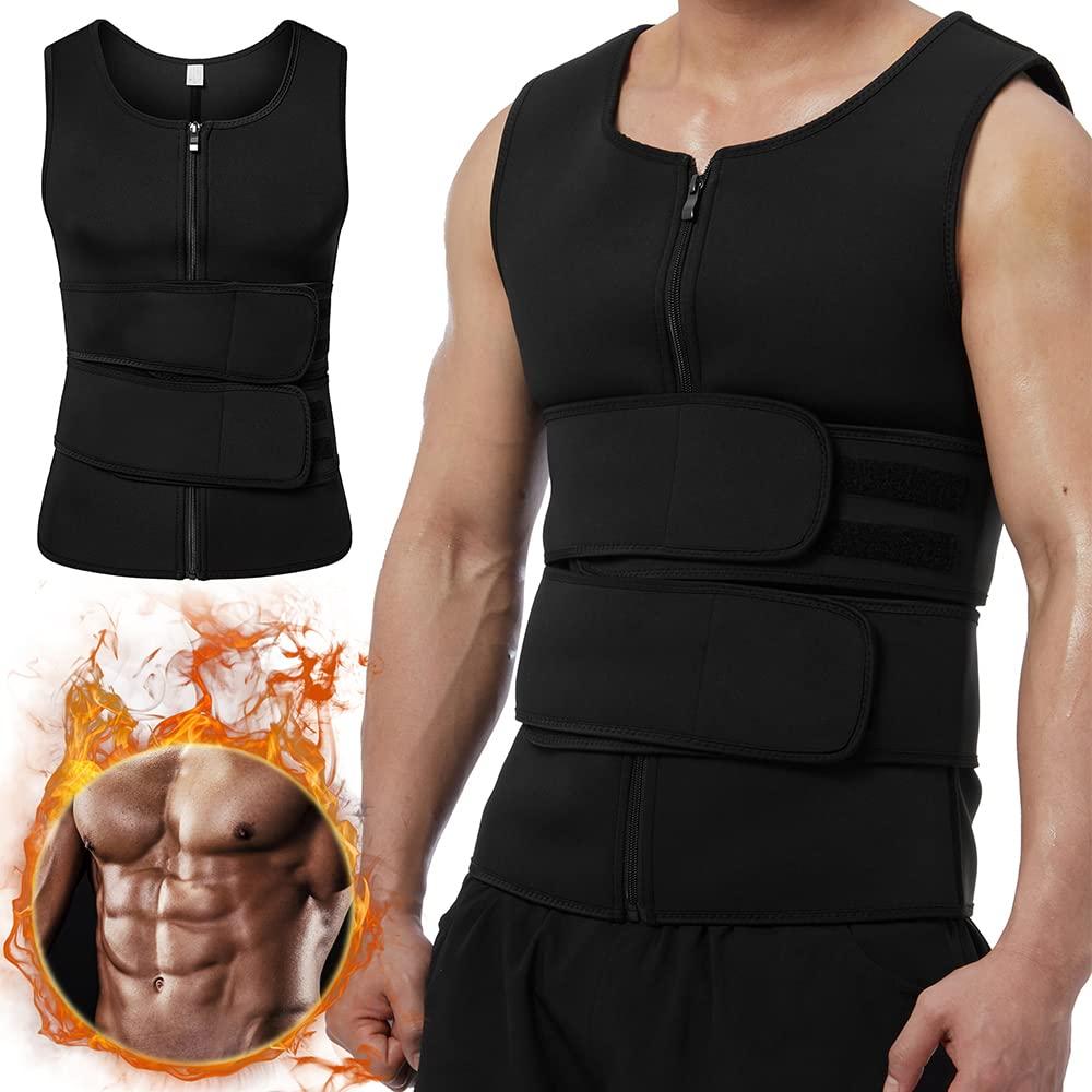 DODOING Men Sweat Vest Sauna Suit Neoprene Waist Trainer Workout Vests with Waist Trimmer Slimming Shirt Tank Top Body Shaper Gym Vest with Zipper