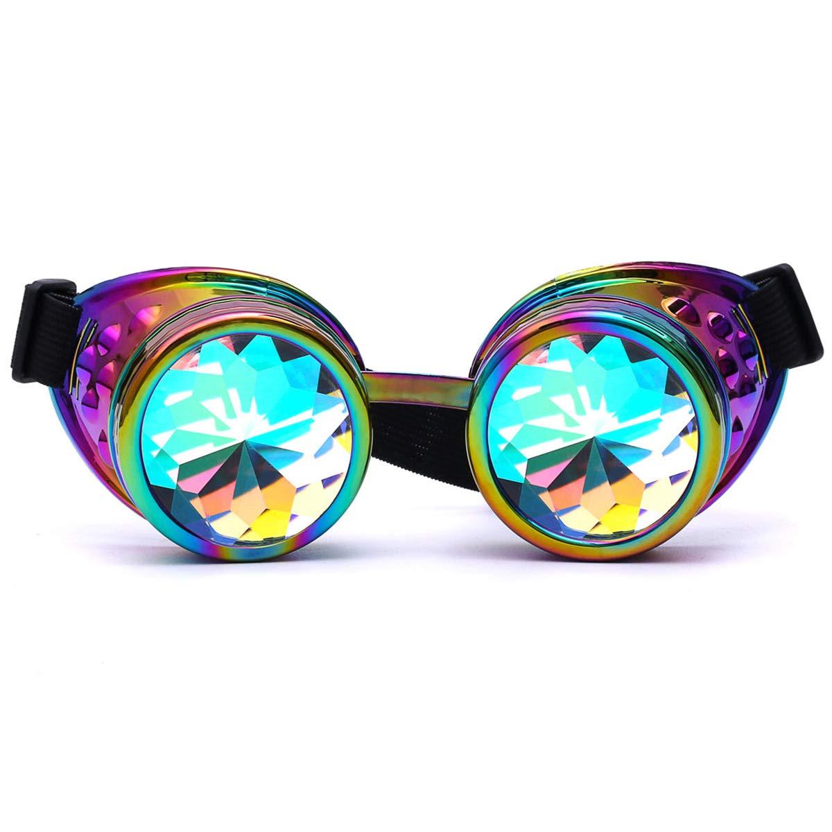 ZAIQUN Vintage Steampunk Goggles Kaleidoscope Glasses Rave Rainbow Crystal Prism Glasses Cosplay Party Goggles 0