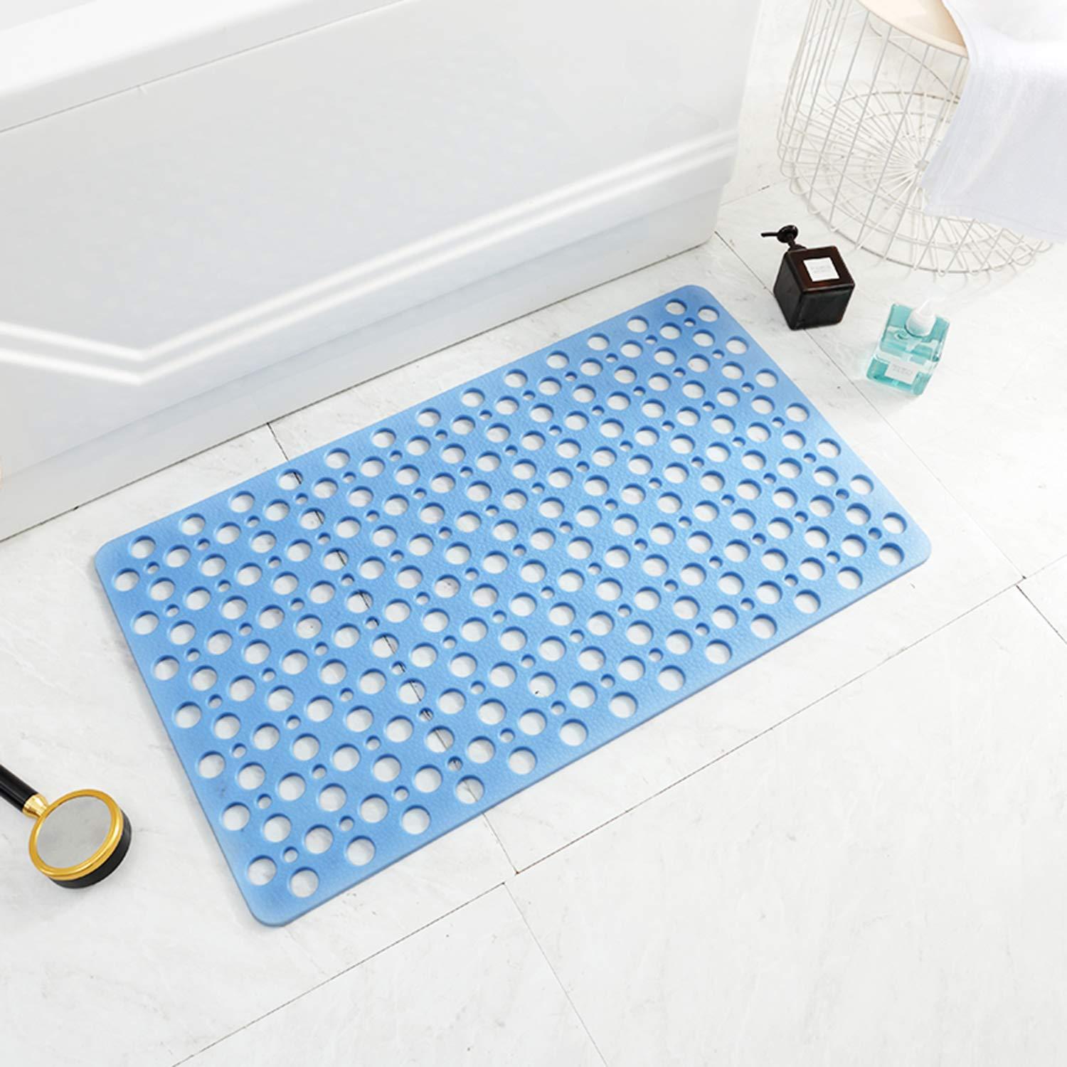 Non Slip Bath Mat Anti Mould Shower Mats TPE Bathroom Bathtub Mat Floor Shower Mats Anti Slip Antibacterial with Suction Cups & Drainage hole Perfect for Everyone Safety Blue 16.9" x 29.5"/43 x 75cm