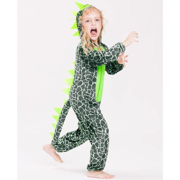 IKALI Baby Dinosaur Costume, Toddler Dragon Fancy Dress Outfit, Animal Hooded Onesie Green 73/6-12M 3