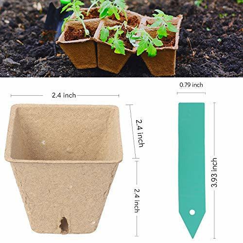 Sfee 96 Pack Seed Starter Peat Pots Kit, 2.4 inch Seed Starter Pots Square Seedling Tray for Garden Eco-Friendly Organic Biodegradable Seedling Pots for Seed Germination with Plant Labels 2