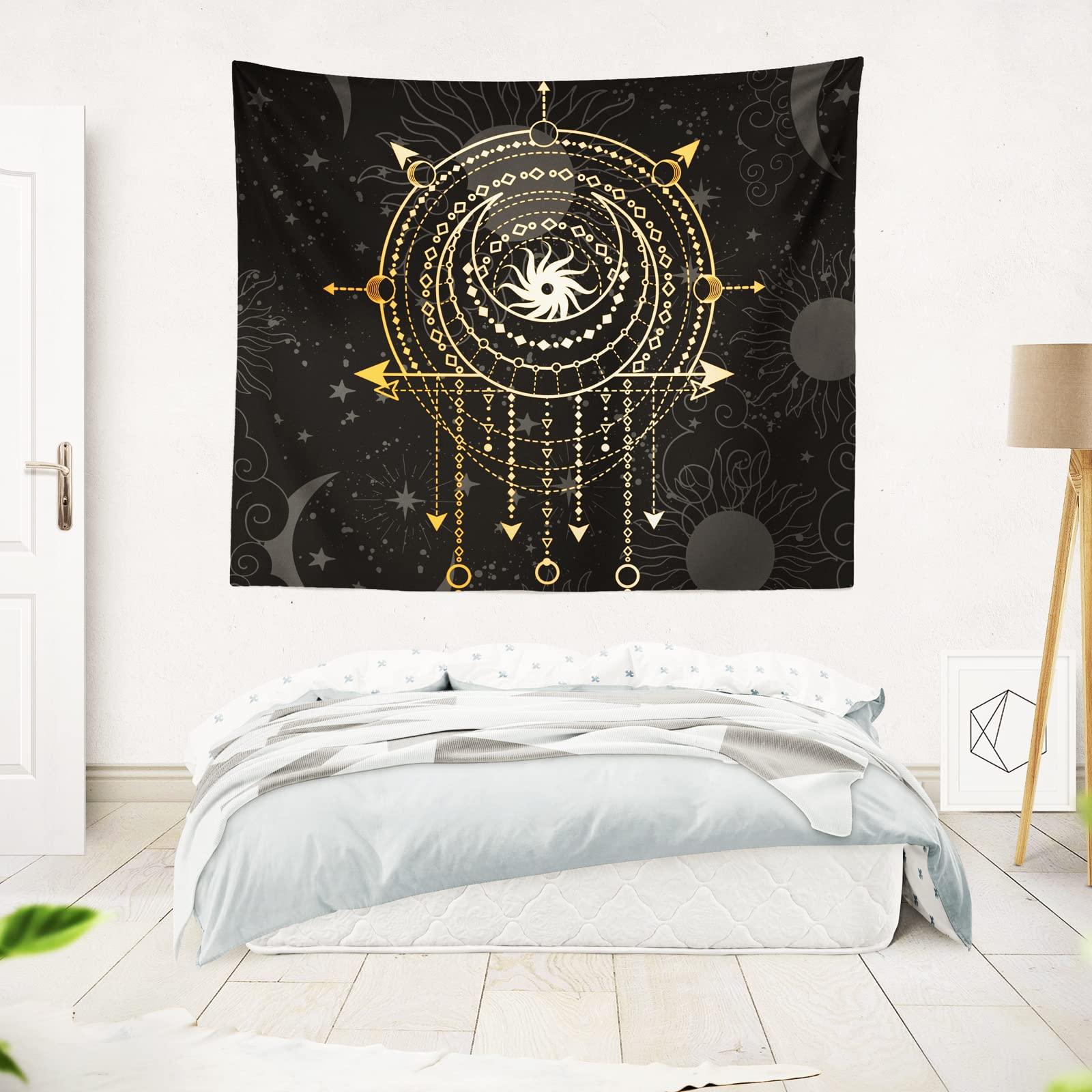 Berkin Arts Decor Tapestry for Wall Hanging Premium Polyester Fabric Backdrop Space Art Ornate Galactic Gold Psychedelic Dark Geometric 51.2 x 59.1 Inch 4