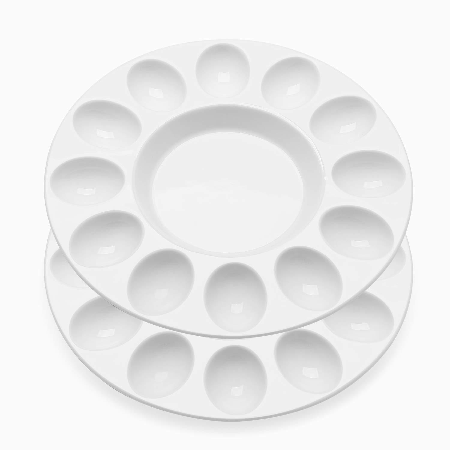 Flexzion Deviled Egg Tray - Ceramic White Porcelain 12 Cup Eggs (2 Pack) Serving Tray Catering Platter for Hard Boiled Devil Eggs, Easter Eggs Holder & Deserts Unique Decorative Kitchen Dish Plate 0