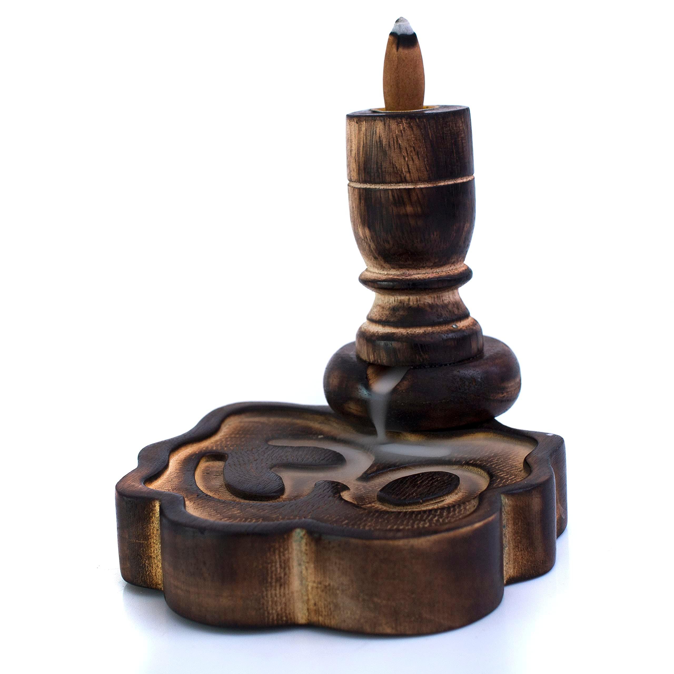 Handmade Wooden Backflow Incense Cone Dhoop Stick Burner Reverse Flow Waterfall Fountain Smoke Stand Ash Catcher Air Diffuser Rustic Home Living Room Decor Aromatherapy Yoga Meditation Accessories