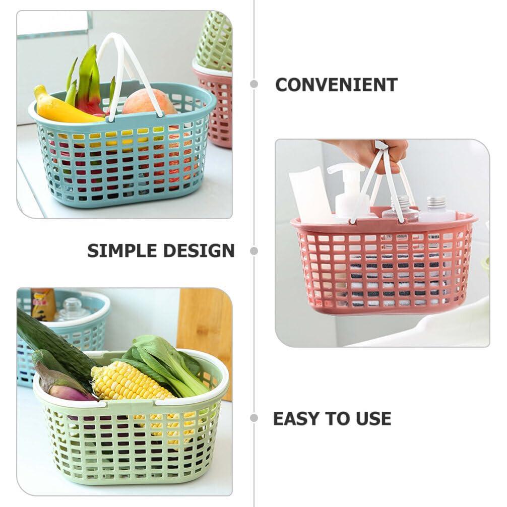 Cabilock 3Pcs Plastic Bathroom Storage Basket with Handle Portable Shower Tote Basket Fruits Picking Basket Picinic Basket for Home Kitchen Outdoor 9