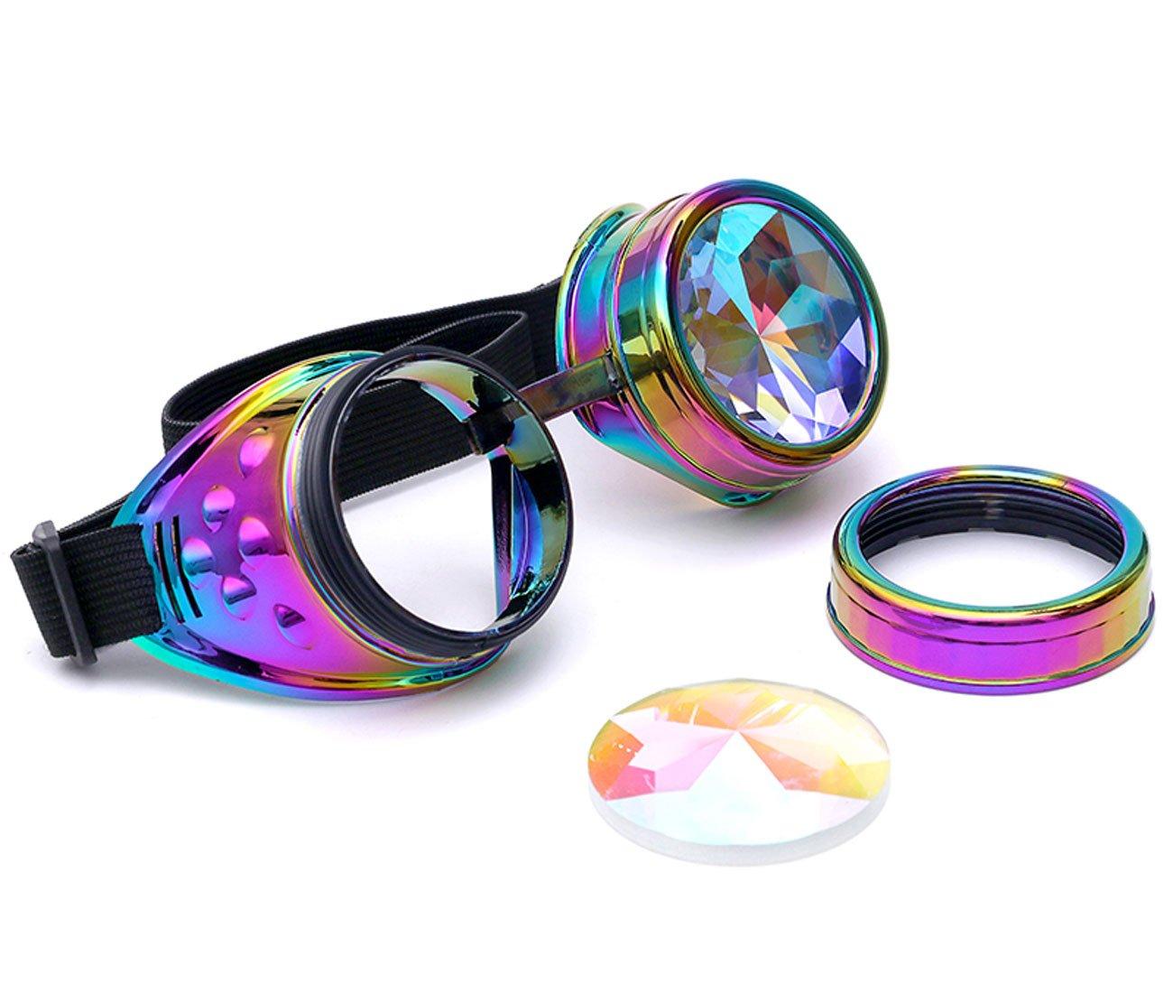 ZAIQUN Vintage Steampunk Goggles Kaleidoscope Glasses Rave Rainbow Crystal Prism Glasses Cosplay Party Goggles 8