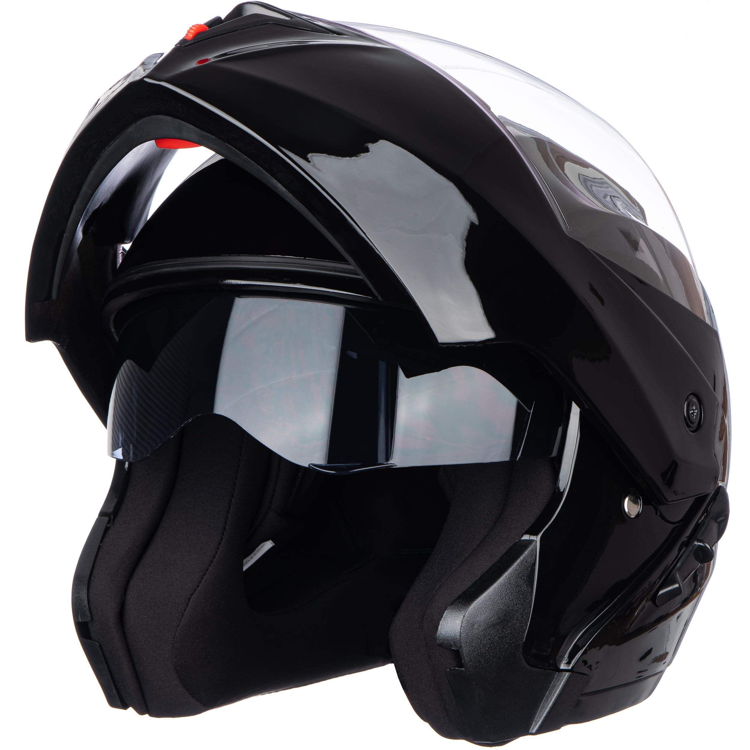 Flip-Up Motorcycle Helmet Dual Visor Sun Shield Flip up Modular Motocross DOT Approved Helmets (X-Large, Gloss Black) 0